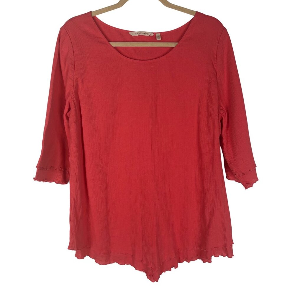 Soft Surroundings L Coral Top 100% Cotton 3/4 Sleeves